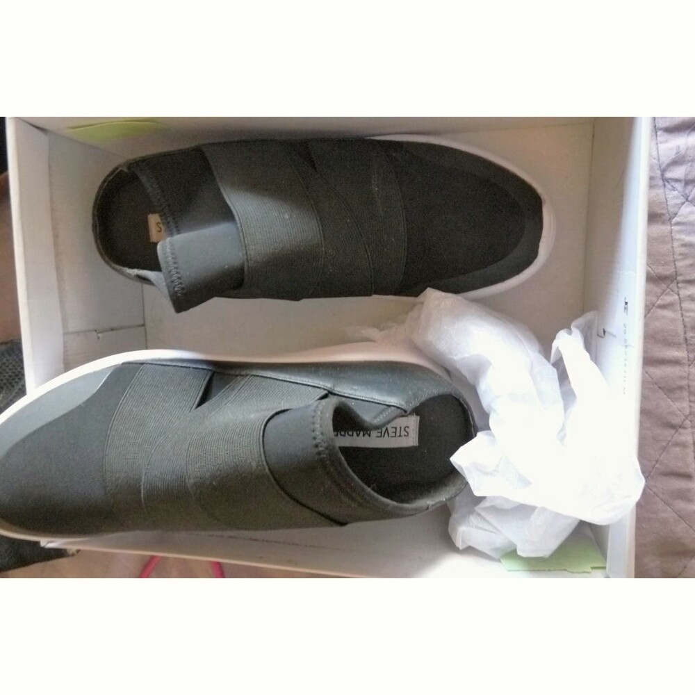 NIB Steve Madden Elastic Fabric Slip on comfort clogs mules black white 8.5